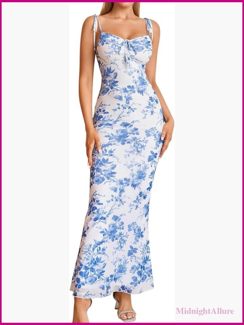 Summer Floral Maxi Dress Tie Shoulder Bodycon Long Formal Bridal Shower Dresses